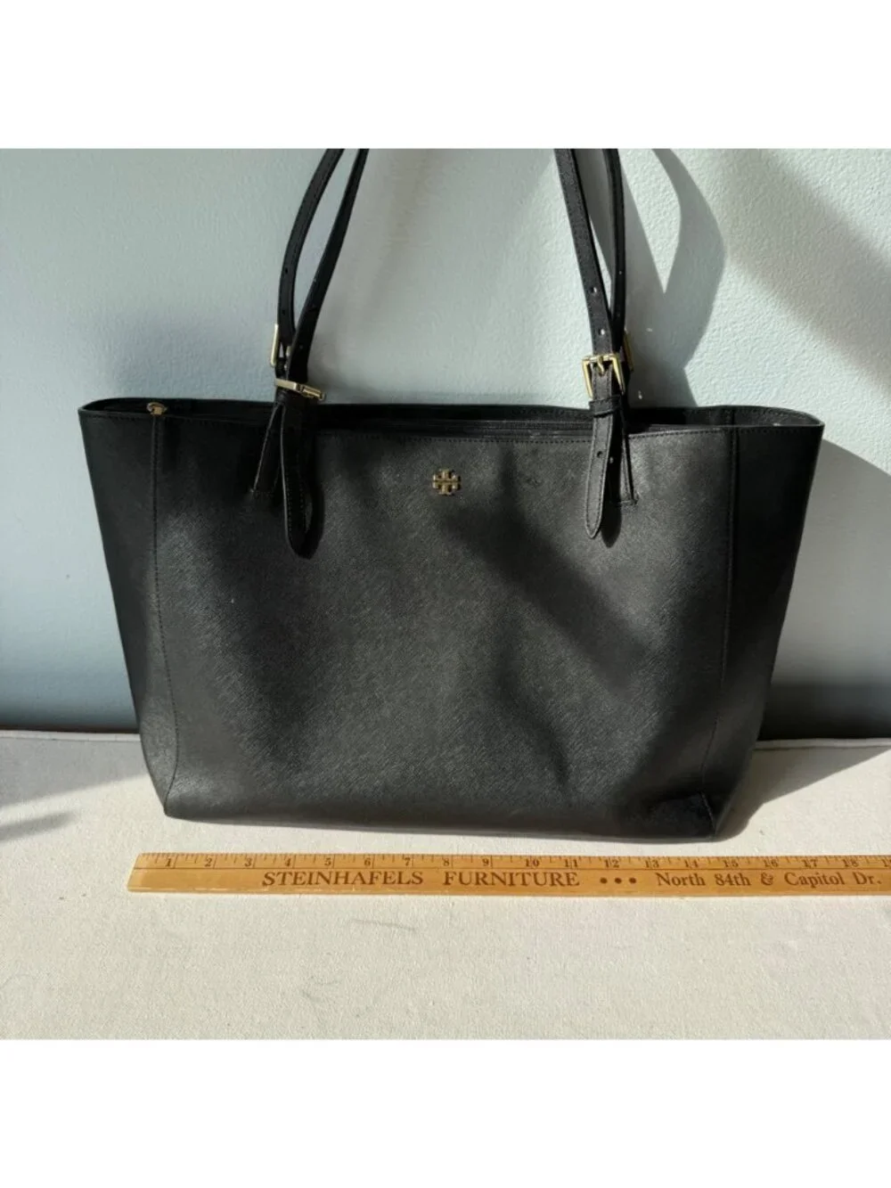 Tory Burch Women's Shoulder Bag Black Saffiano Leather Tote Handbag York Buckle